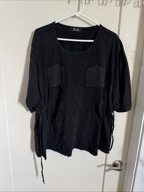 E & L From France Casual Black Short Sleeve Tunic with Side Drawstrings XXL